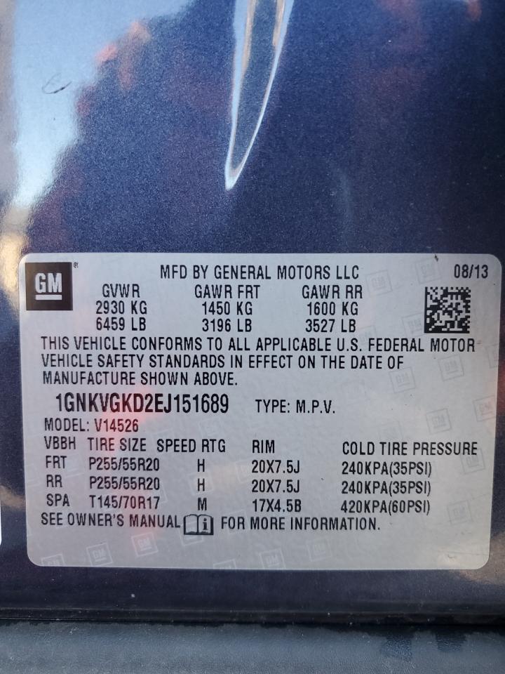 2014 Chevrolet Traverse Lt VIN: 1GNKVGKD2EJ151689 Lot: 89695625