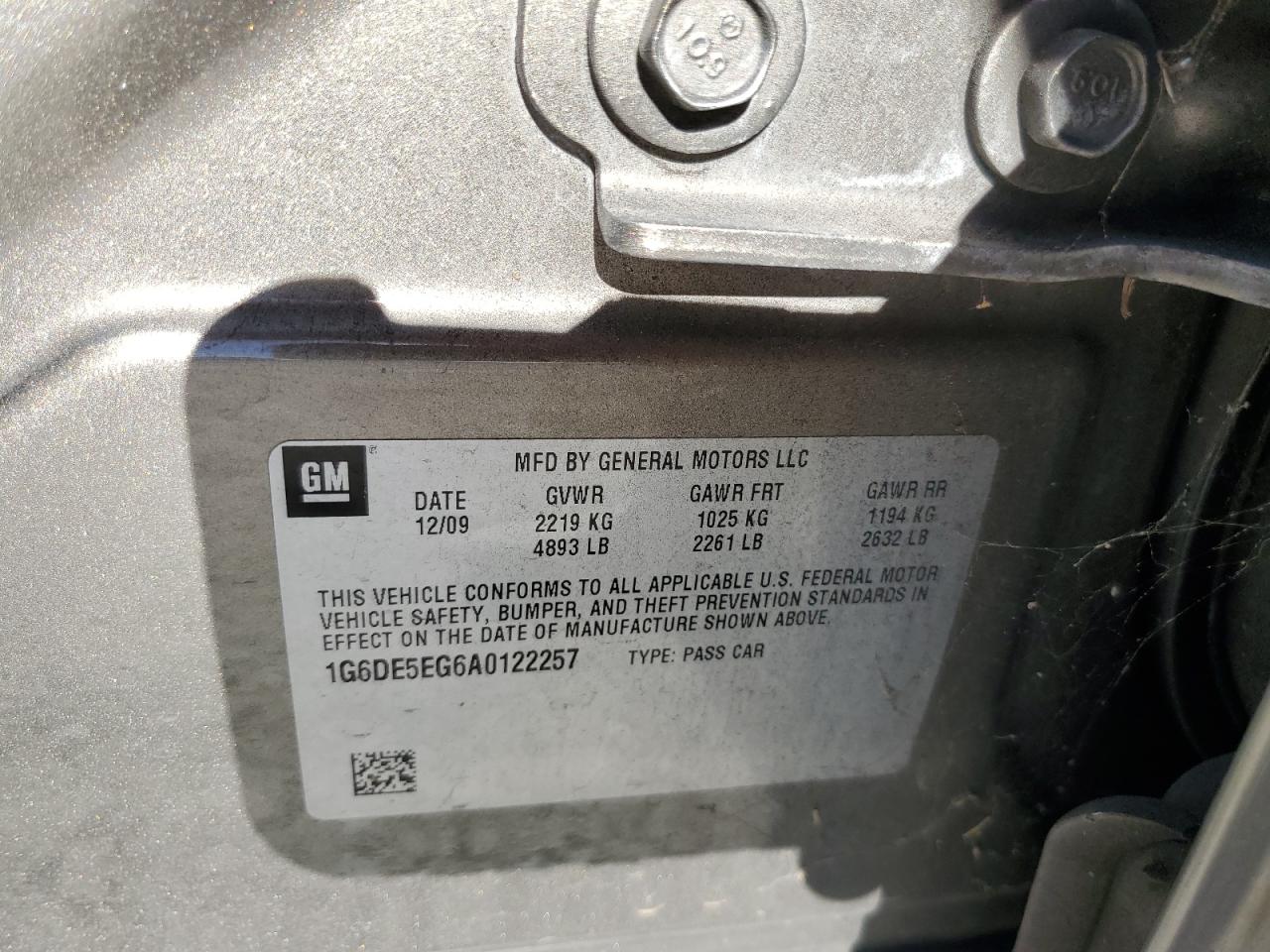 2010 Cadillac Cts Luxury Collection VIN: 1G6DE5EG6A0122257 Lot: 87062755
