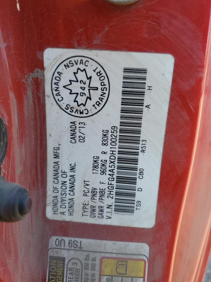 2013 Honda Civic Si VIN: 2HGFG4A5XDH100259 Lot: 84801175