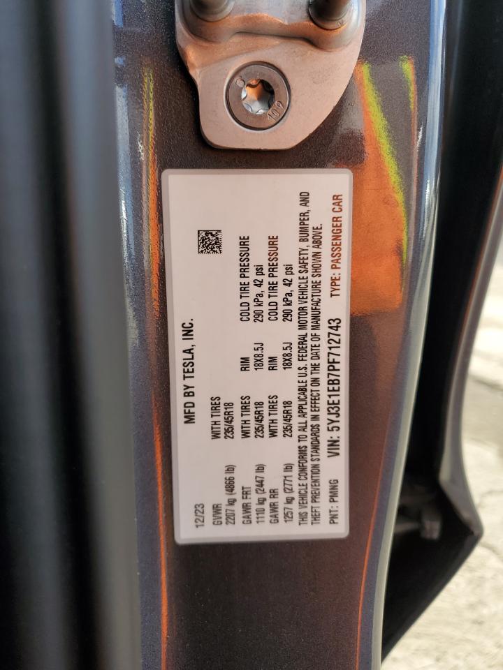 2023 Tesla Model 3 VIN: 5YJ3E1EB7PF712743 Lot: 87485355