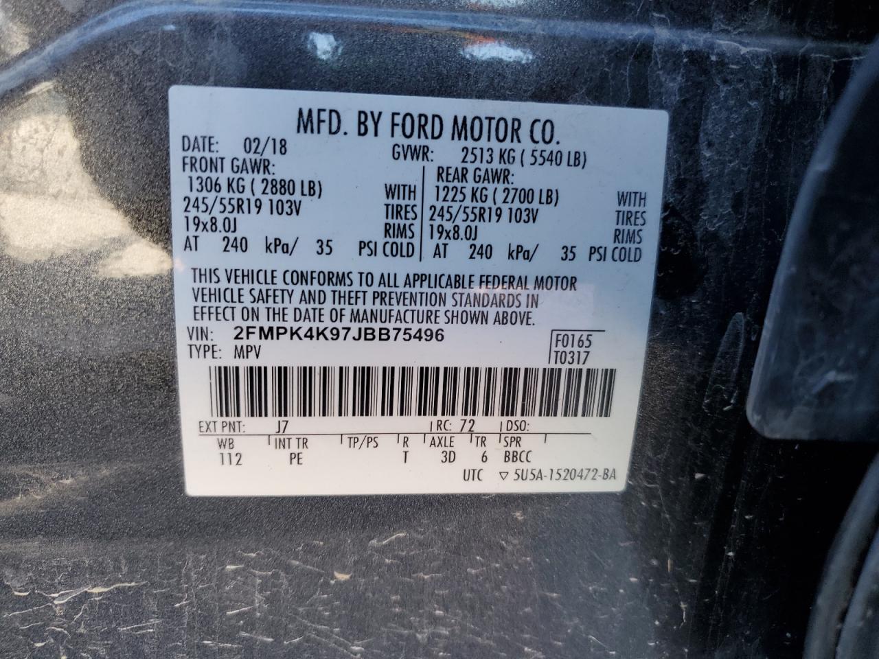 2018 Ford Edge Titanium VIN: 2FMPK4K97JBB75496 Lot: 82537205