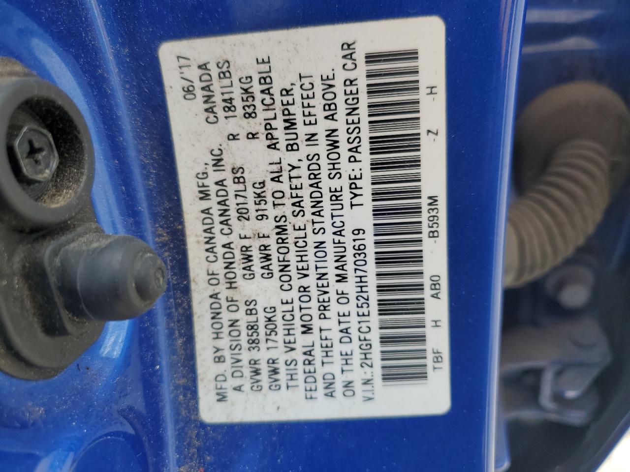 2017 Honda Civic Si VIN: 2HGFC1E52HH703619 Lot: 82199435