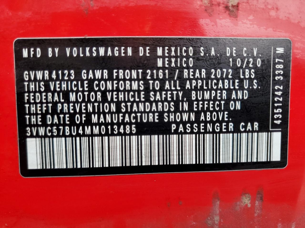 2021 Volkswagen Jetta S VIN: 3VWC57BU4MM013485 Lot: 85518455