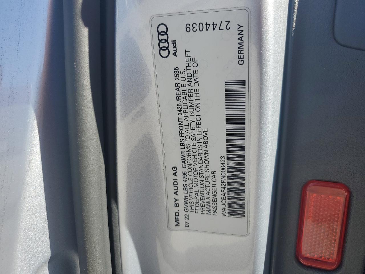 2023 Audi A4 Prestige 40 VIN: WAUCBAF42PN000423 Lot: 86526755