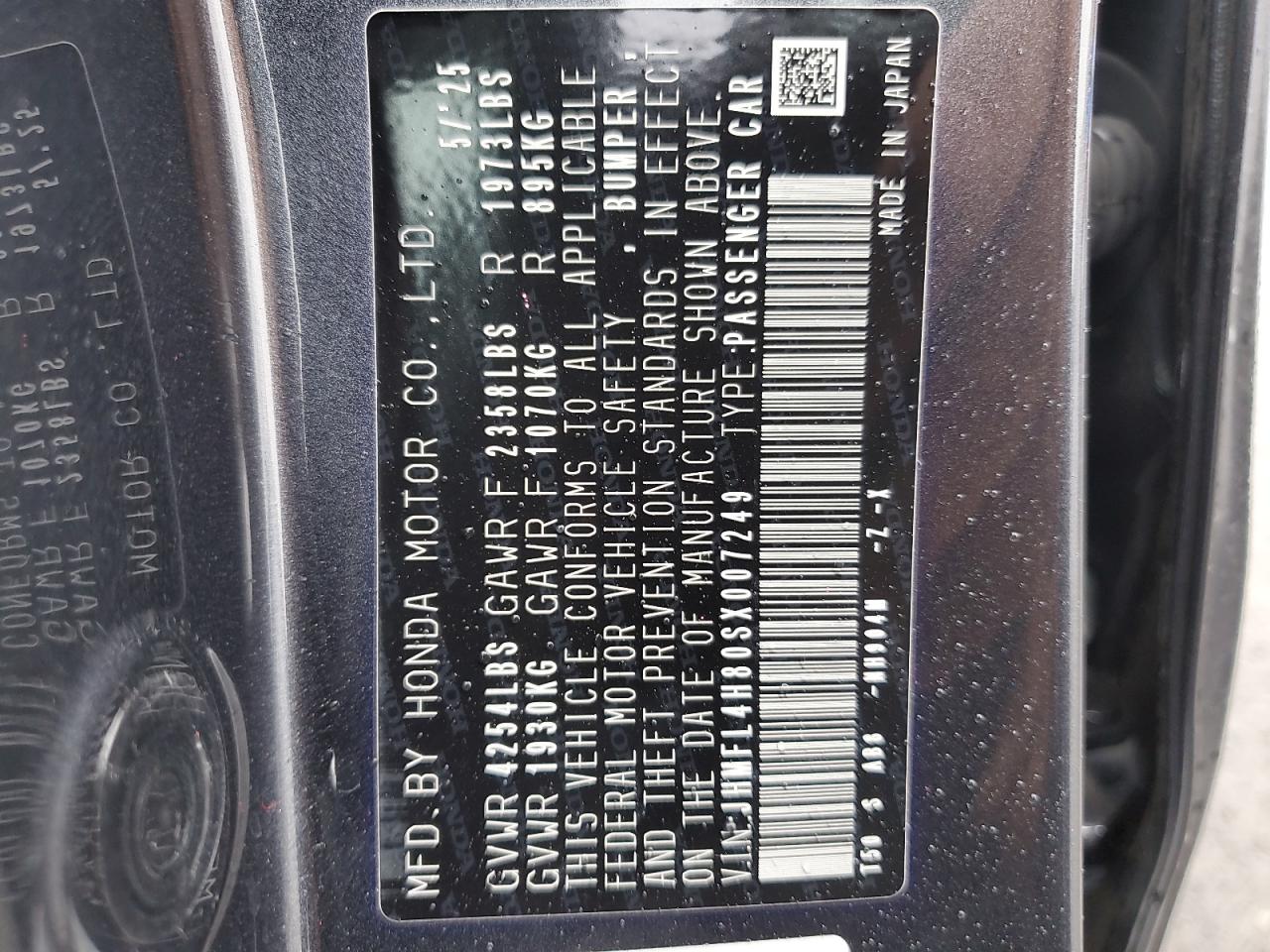 2025 Honda Civic Sport VIN: JHMFL4H80SX007249 Lot: 86096455