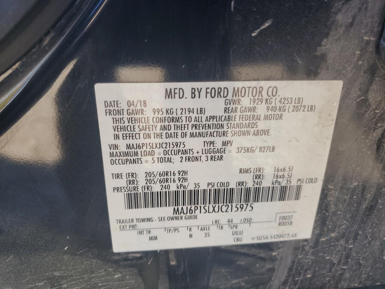 2018 Ford Ecosport S VIN: MAJ6P1SLXJC215975 Lot: 86295065