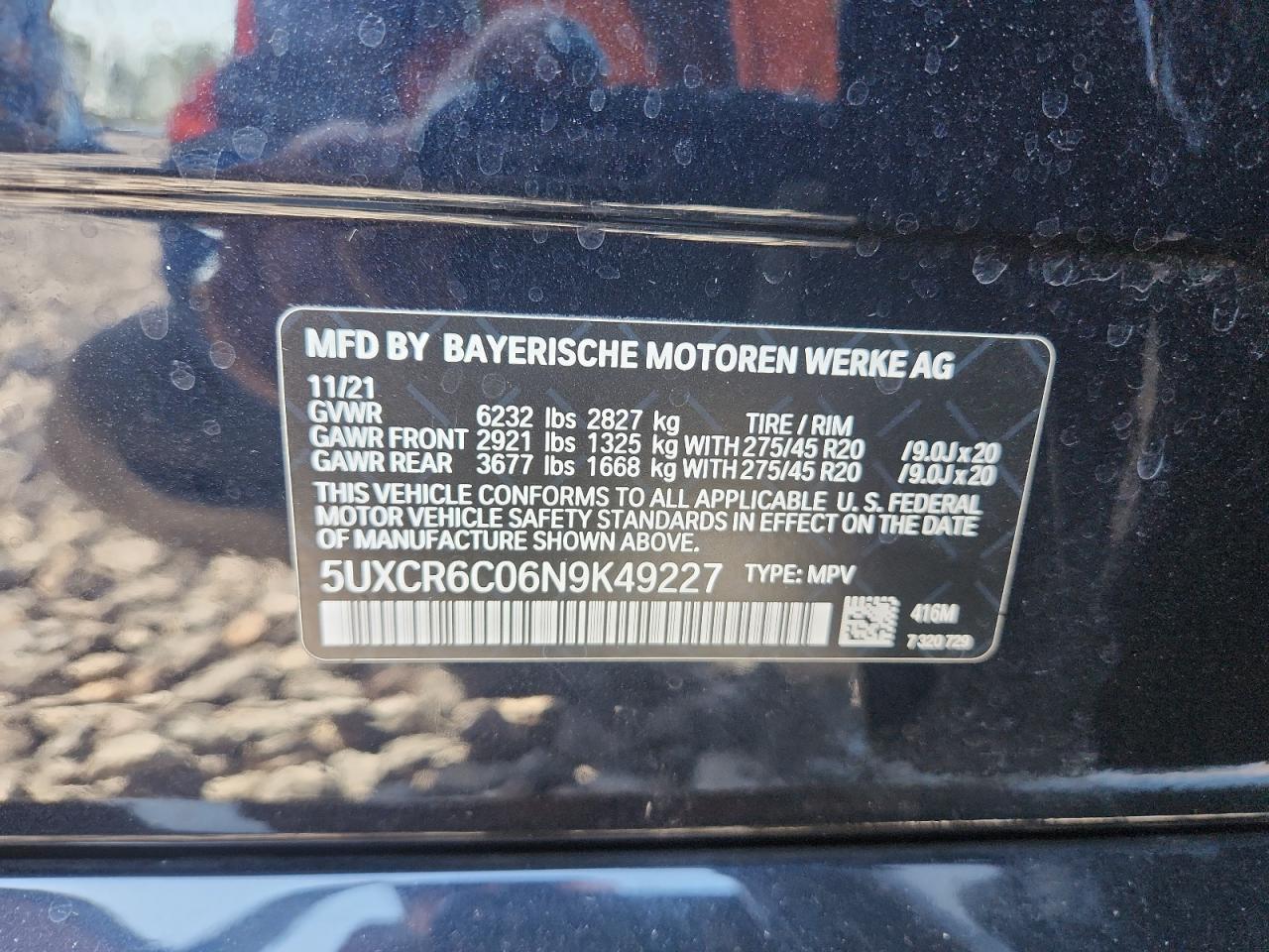 2022 BMW X5 xDrive40I VIN: 5UXCR6C06N9K49227 Lot: 84380265