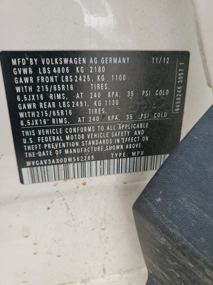 2013 Volkswagen Tiguan S VIN: WVGAV3AX0DW562269 Lot: 90544155