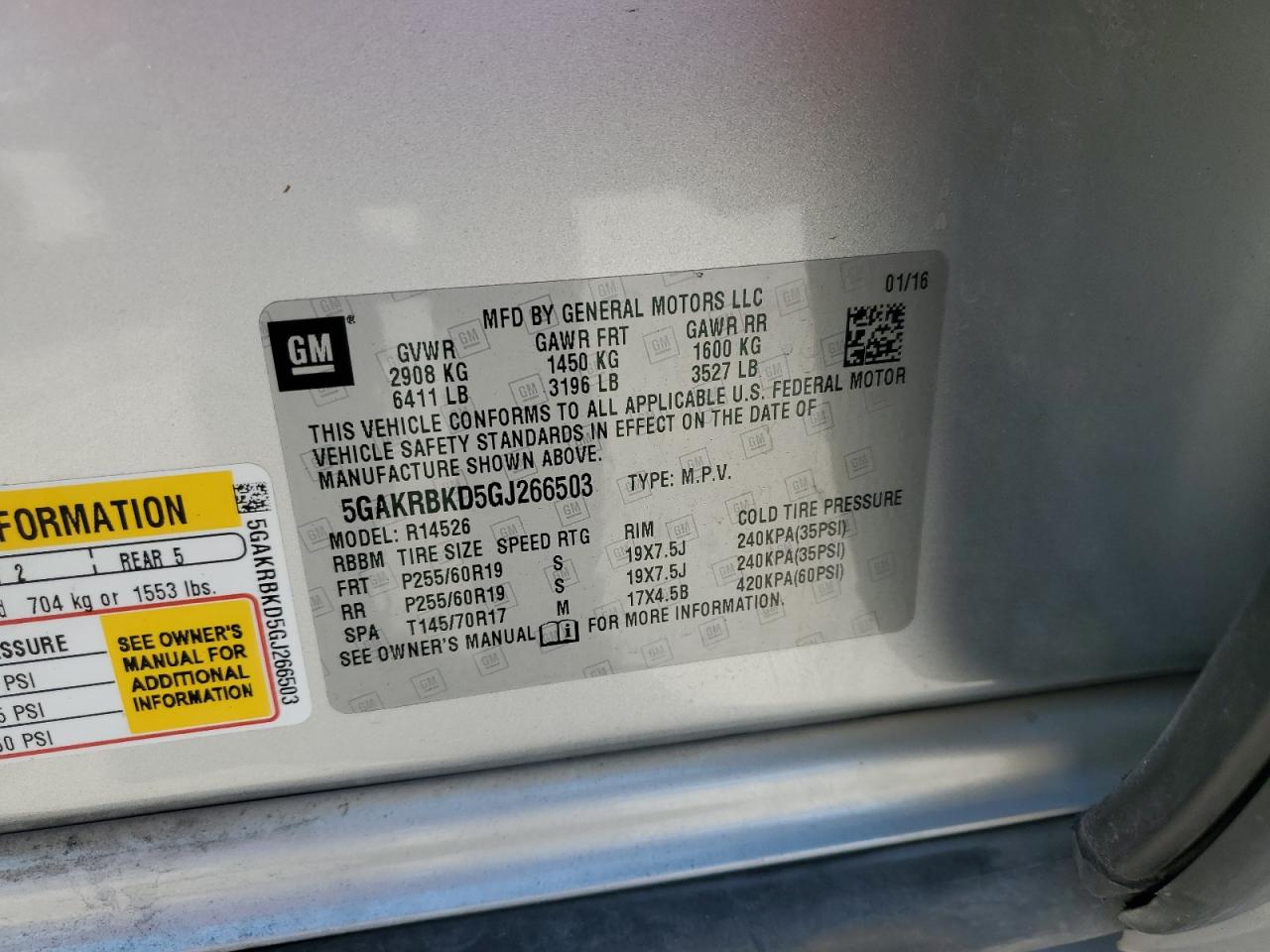 2016 Buick Enclave VIN: 5GAKRBKD5GJ266503 Lot: 82378235