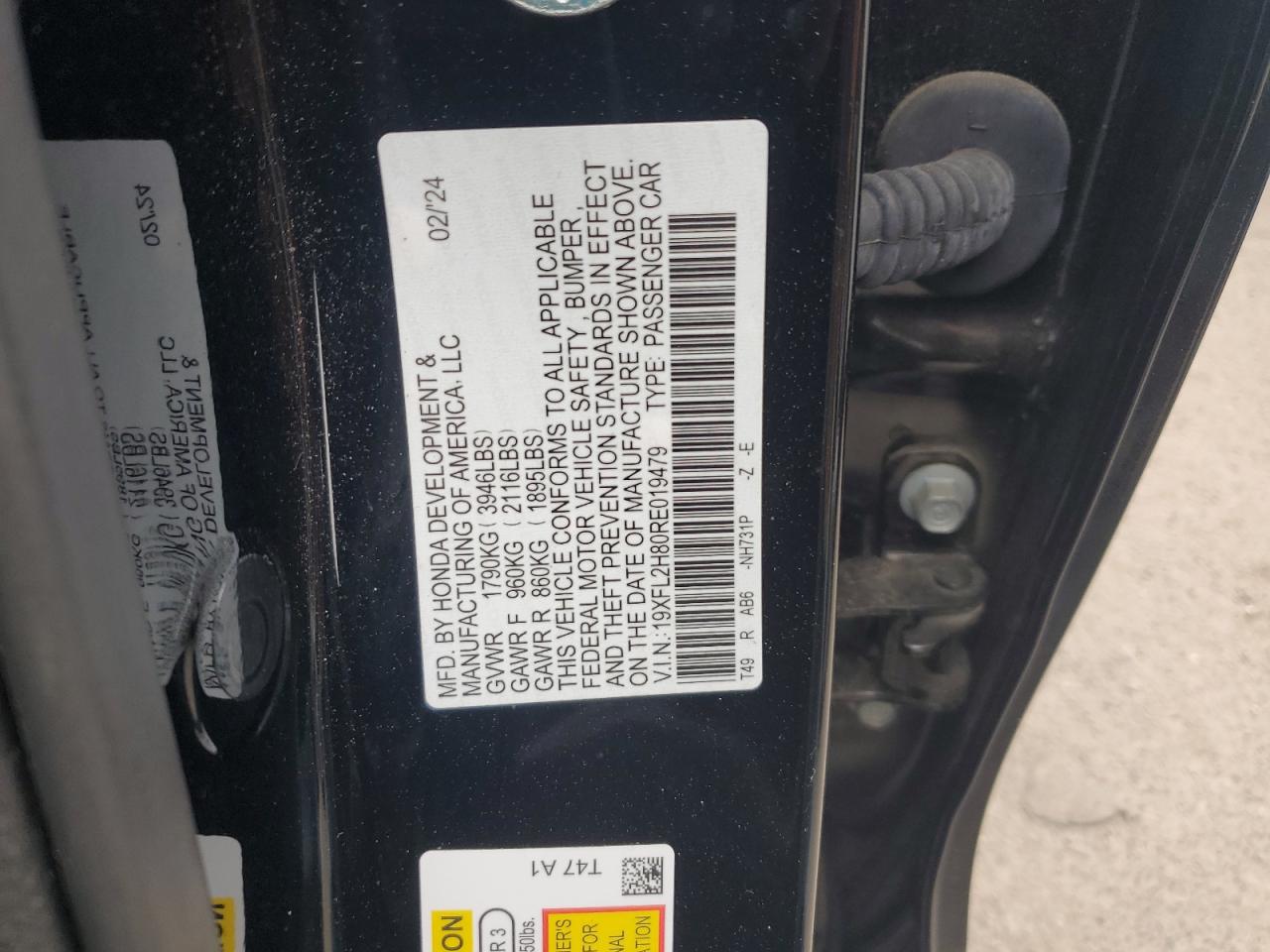 2024 Honda Civic Sport VIN: 19XFL2H80RE019479 Lot: 86825095