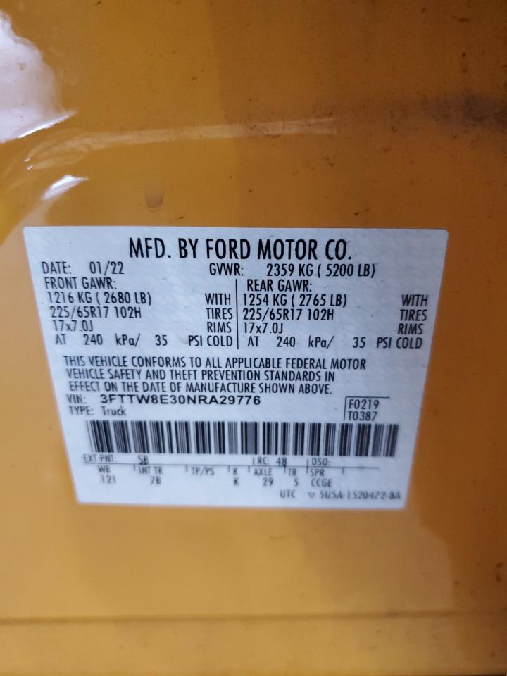 2022 Ford Maverick Xl VIN: 3FTTW8E30NRA29776 Lot: 89631005