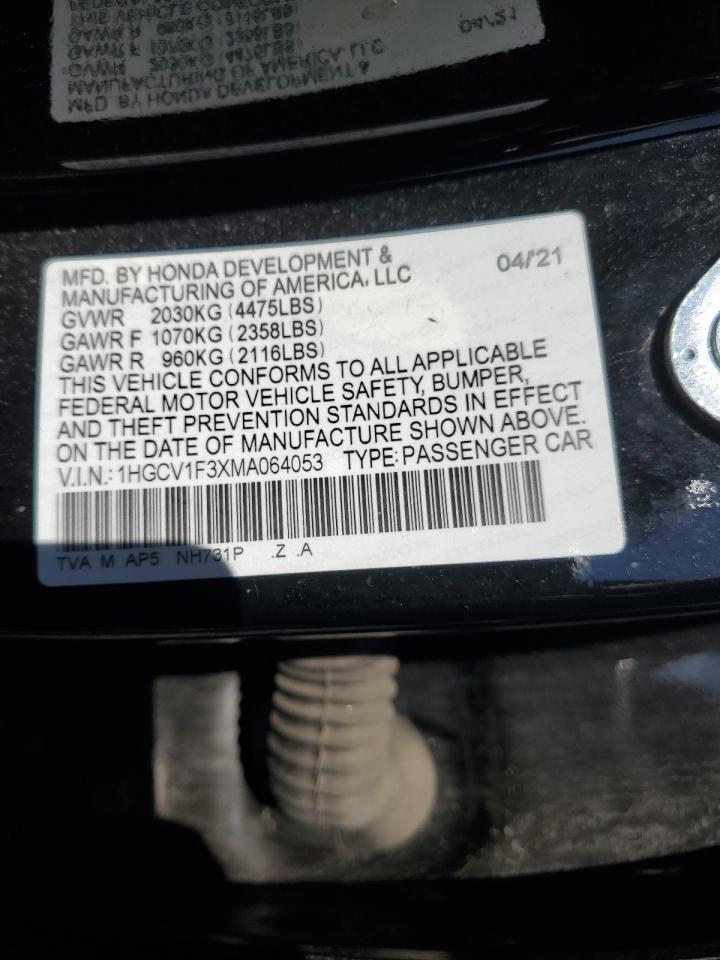 2021 Honda Accord Sport VIN: 1HGCV1F3XMA064053 Lot: 86187725