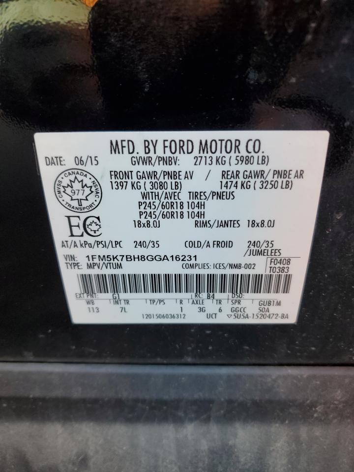 2016 Ford Explorer VIN: 1FM5K7BH8GGA16231 Lot: 86214385