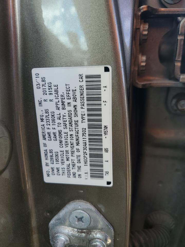 2010 Honda Accord Lx VIN: 1HGCP2F30AA117502 Lot: 85292755