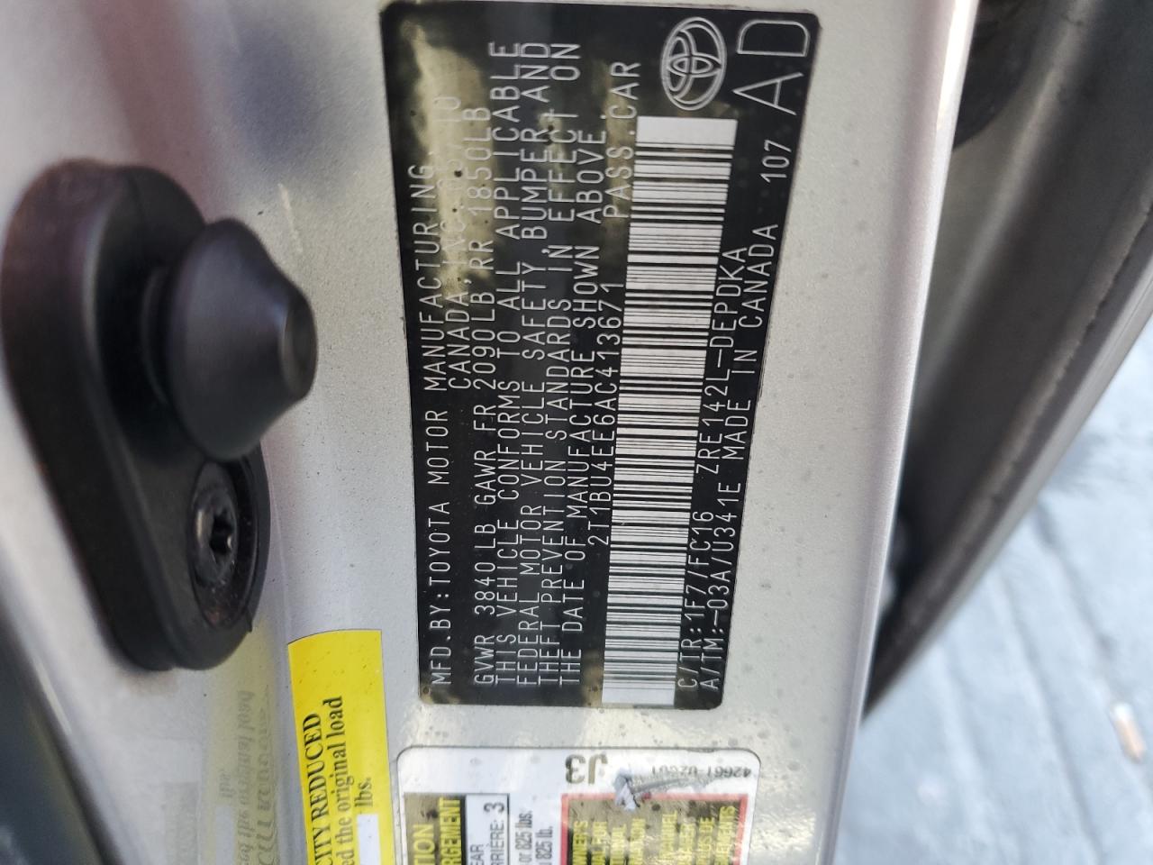 2010 Toyota Corolla Base VIN: 2T1BU4EE6AC413671 Lot: 82382365