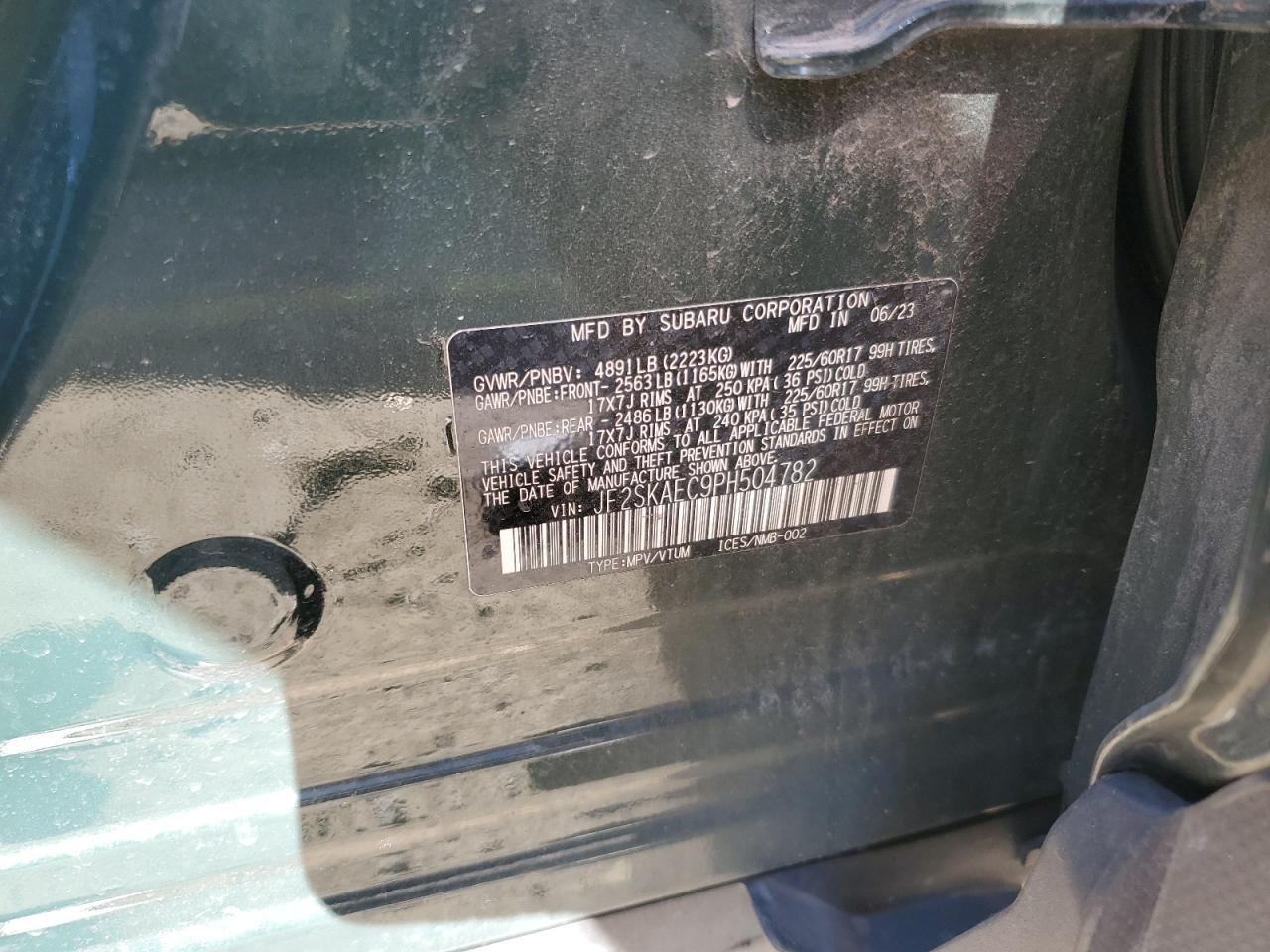 2023 Subaru Forester Premium VIN: JF2SKAEC9PH504782 Lot: 85172155