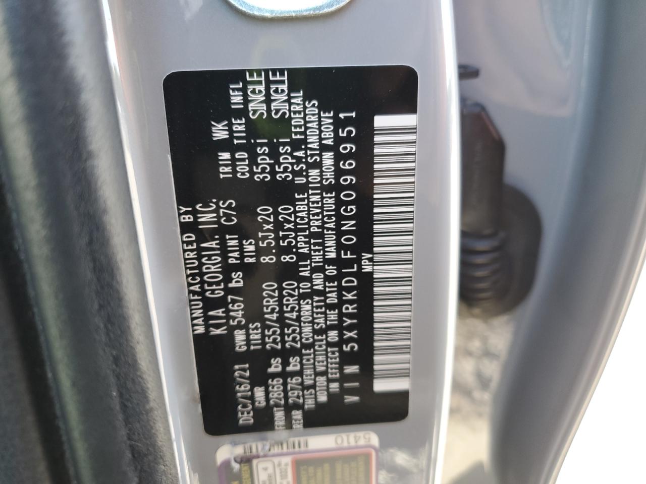 2022 Kia Sorento Sx VIN: 5XYRKDLF0NG096951 Lot: 89524265