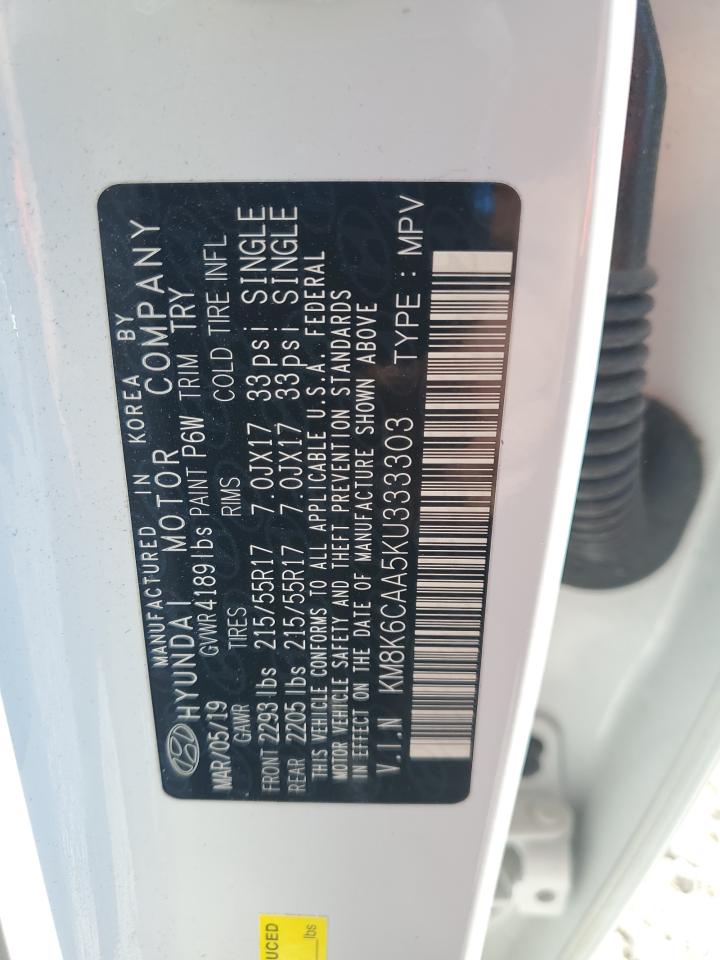 2019 Hyundai Kona Sel VIN: KM8K6CAA5KU333303 Lot: 85600615