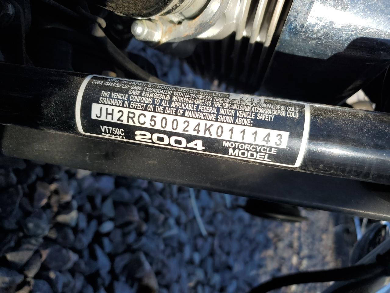 2004 Honda Vt750 C VIN: JH2RC50024K011143 Lot: 89590885