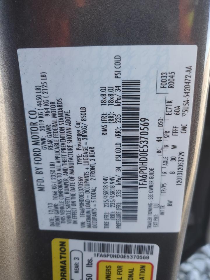 2014 Ford Fusion Se VIN: 1FA6P0HD0E5370569 Lot: 86040245