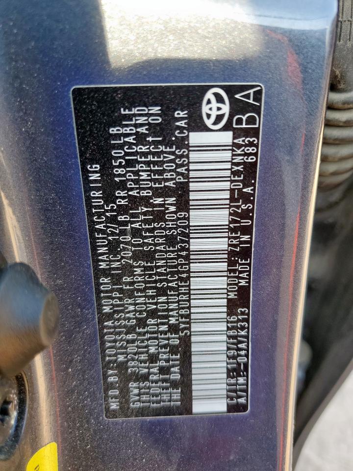 2016 Toyota Corolla L VIN: 5YFBURHE4GP437209 Lot: 85350635