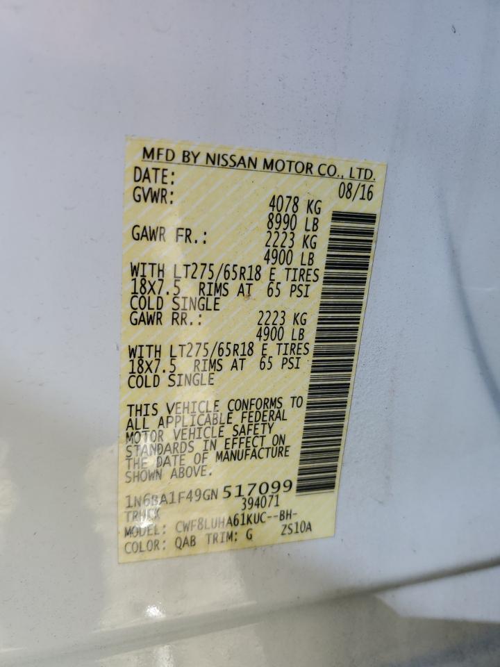 2016 Nissan Titan Xd Sl VIN: 1N6BA1F49GN517099 Lot: 82692335