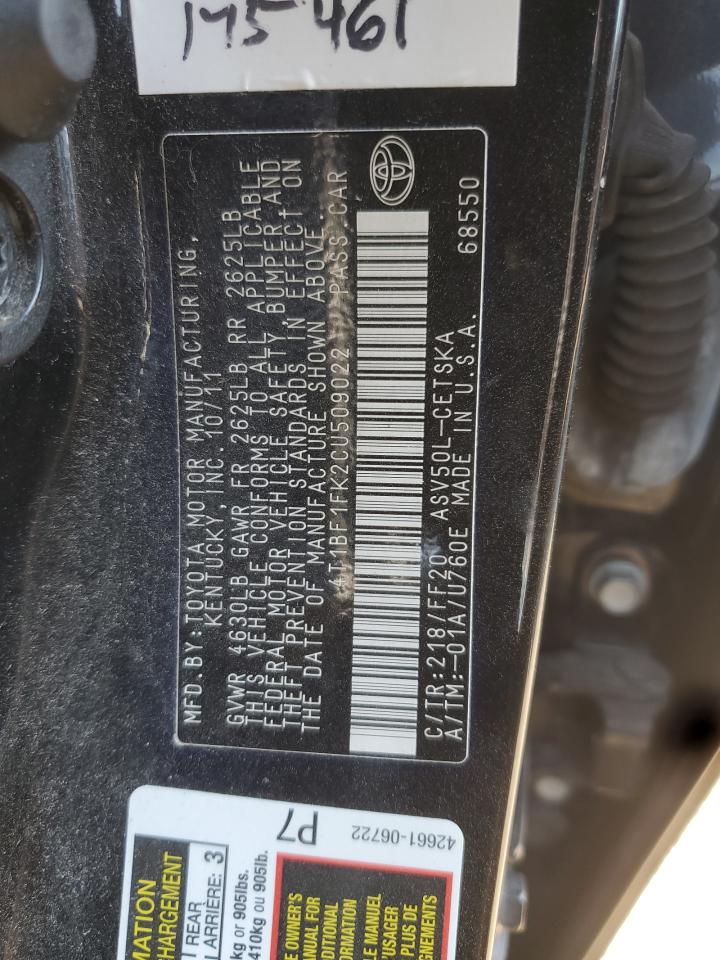 2012 Toyota Camry Base VIN: 4T1BF1FK2CU509022 Lot: 81070955