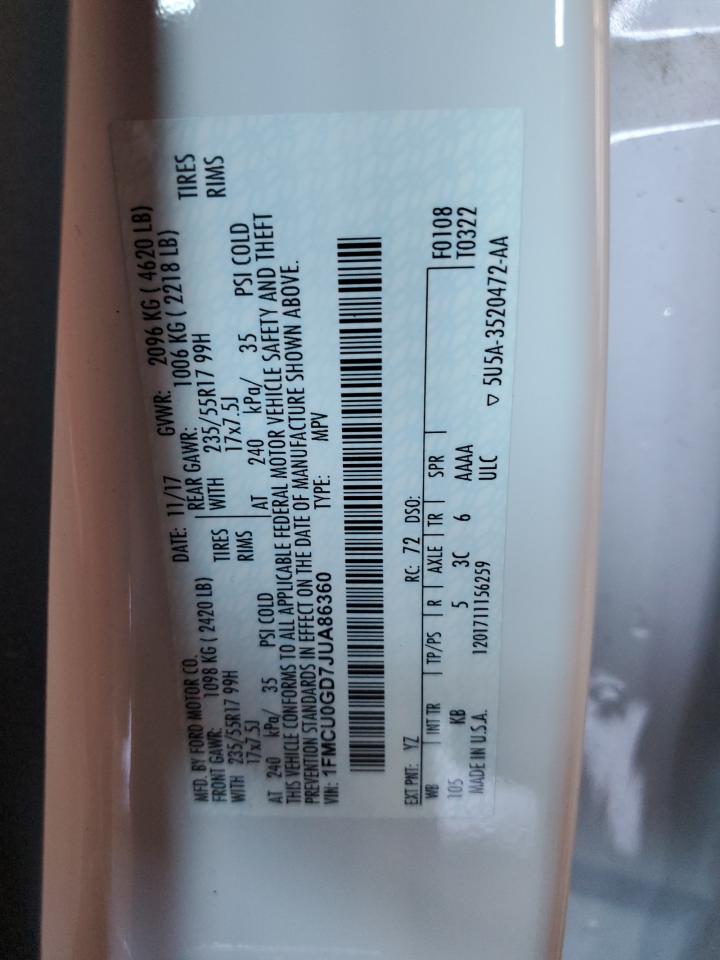 2018 Ford Escape Se VIN: 1FMCU0GD7JUA86360 Lot: 82580445