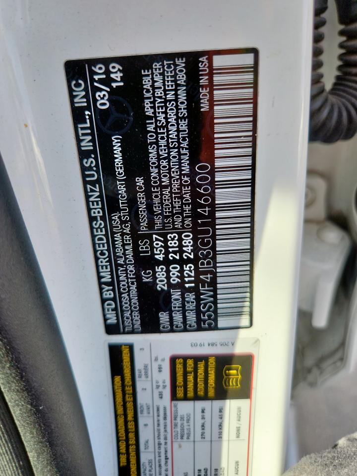 2016 Mercedes-Benz C 300 VIN: 55SWF4JB3GU146600 Lot: 85390685