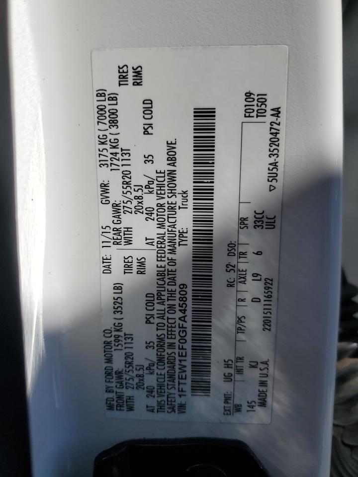 2016 Ford F150 Supercrew VIN: 1FTEW1EF0GFA45809 Lot: 89436305