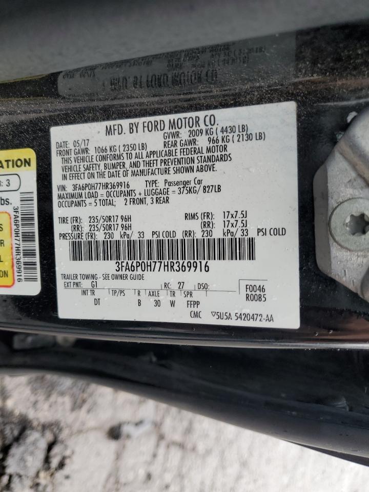 2017 Ford Fusion Se VIN: 3FA6P0H77HR369916 Lot: 82237005