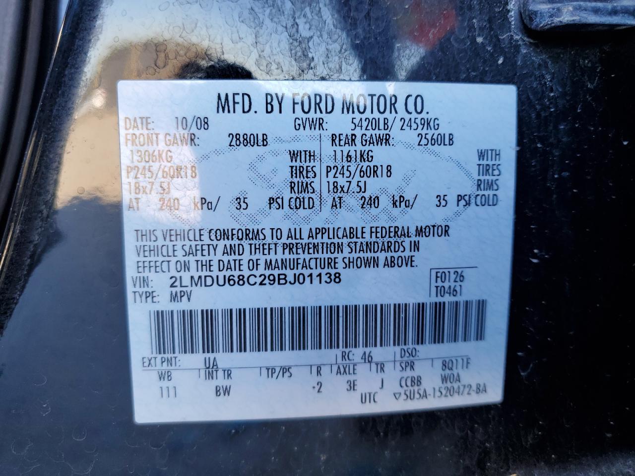 2009 Lincoln Mkx VIN: 2LMDU68C29BJ01138 Lot: 85599525