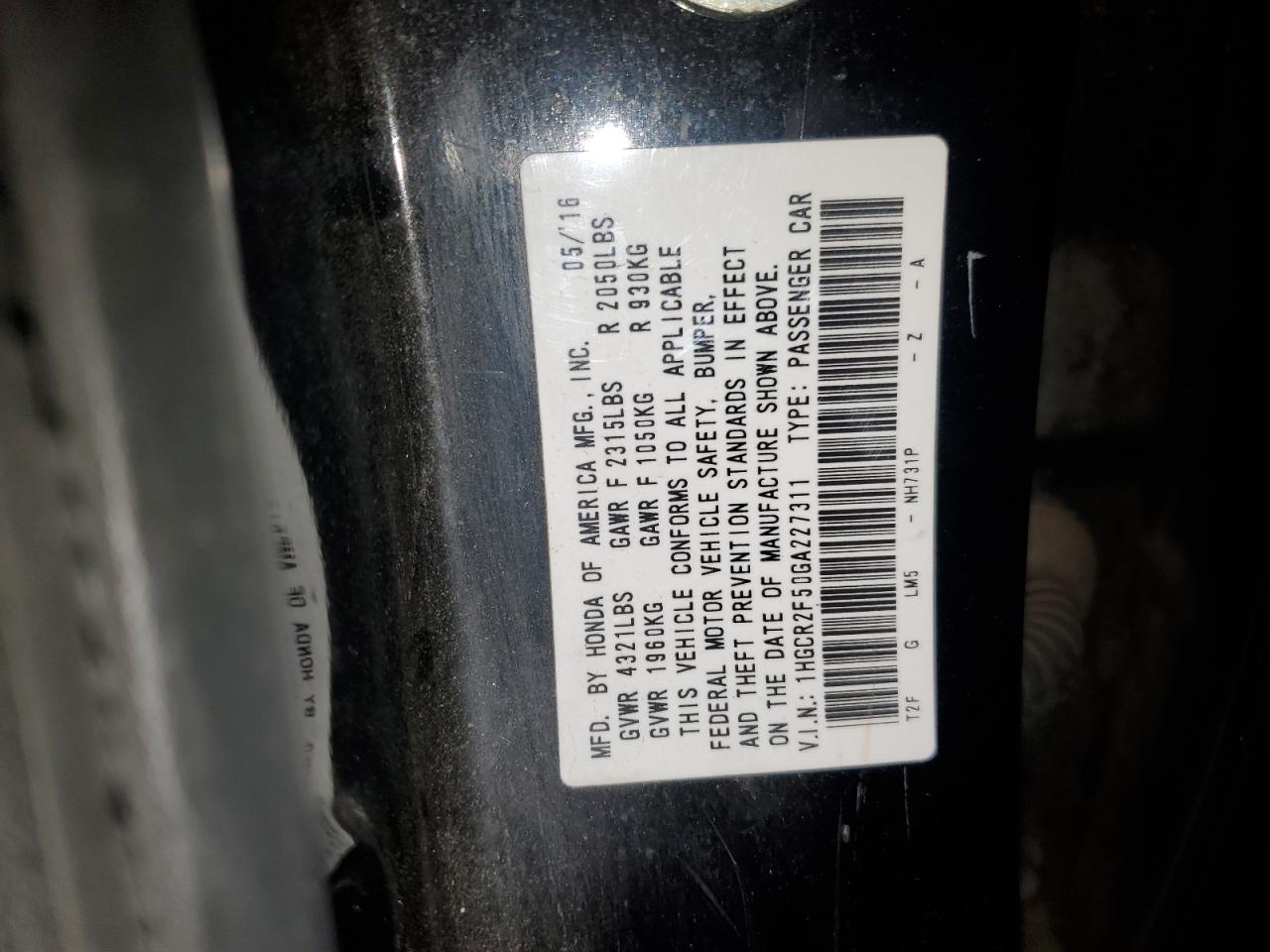 2016 Honda Accord Sport VIN: 1HGCR2F50GA227311 Lot: 81927575