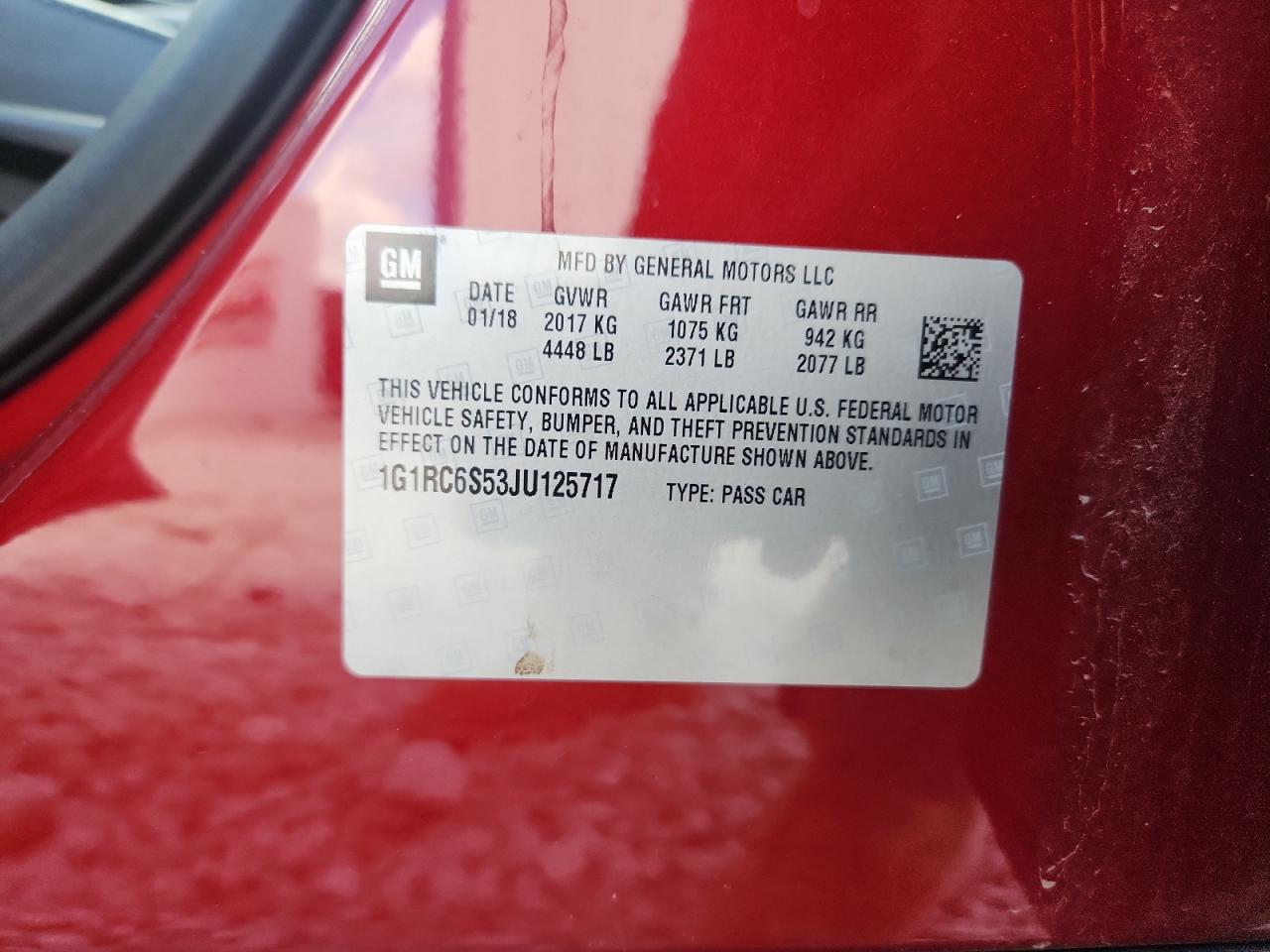 2018 Chevrolet Volt Lt VIN: 1G1RC6S53JU125717 Lot: 85484525