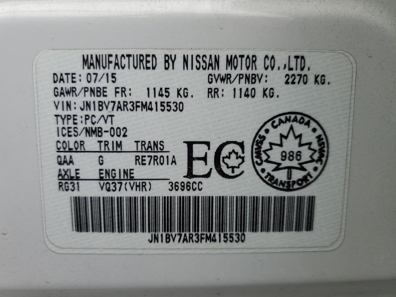 2015 Infiniti Q50 Base VIN: JN1BV7AR3FM415530 Lot: 86469215