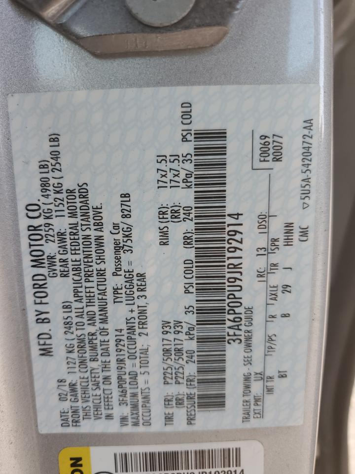 2018 Ford Fusion Se Phev VIN: 3FA6P0PU9JR192914 Lot: 87258165