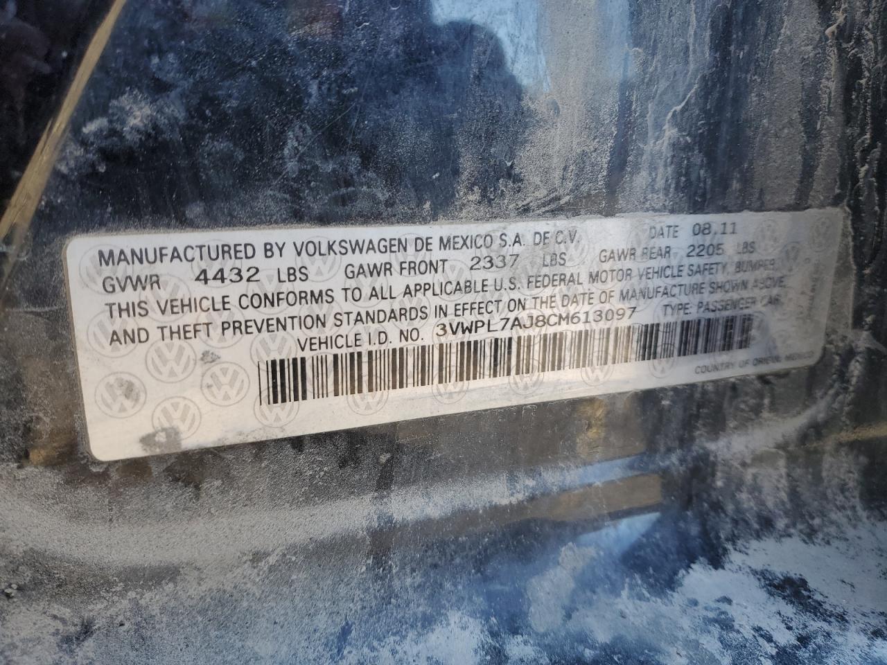 2012 Volkswagen Jetta Tdi VIN: 3VWPL7AJ8CM613097 Lot: 85800265