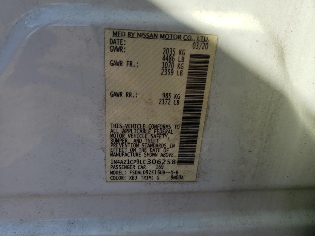 2020 Nissan Leaf Sv VIN: 1N4AZ1CP9LC306258 Lot: 89864335