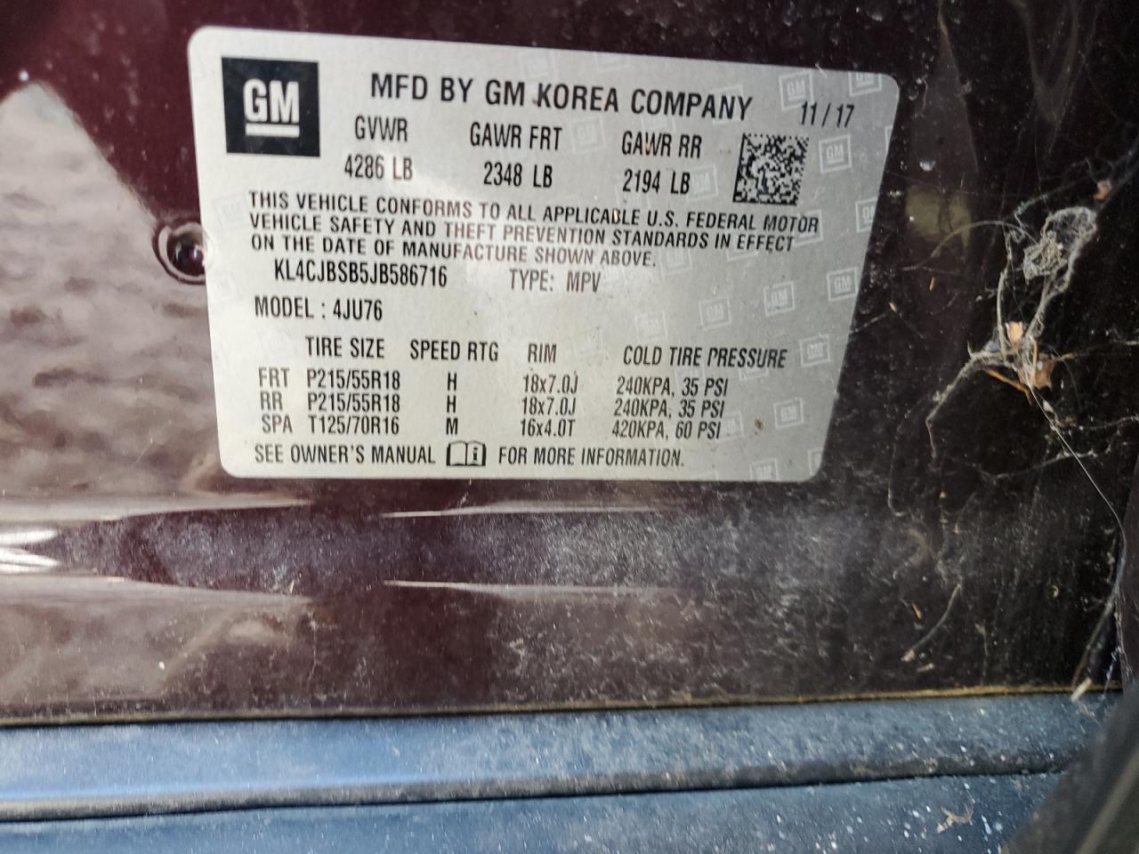 2018 Buick Encore Preferred Ii VIN: KL4CJBSB5JB586716 Lot: 85760755