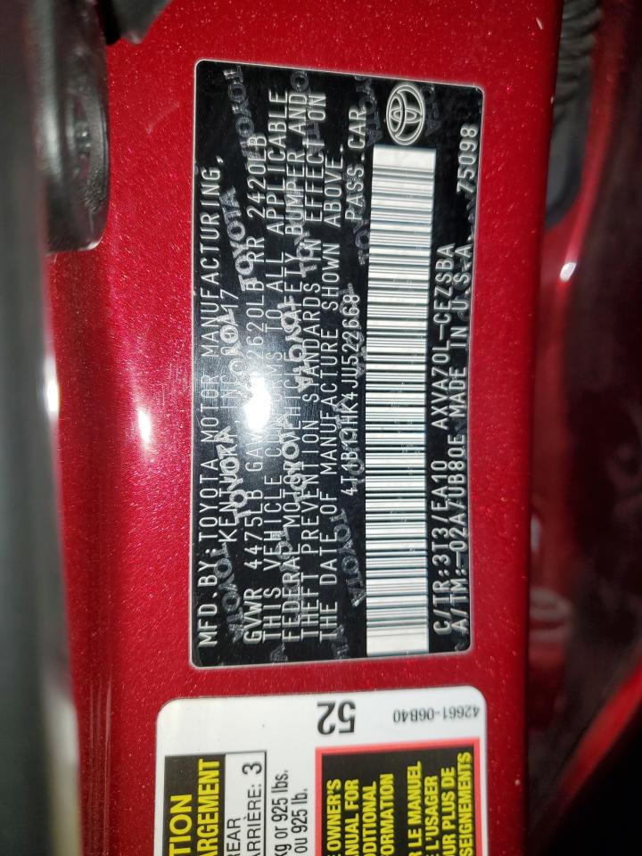 2018 Toyota Camry L VIN: 4T1B11HK4JU522668 Lot: 85251325