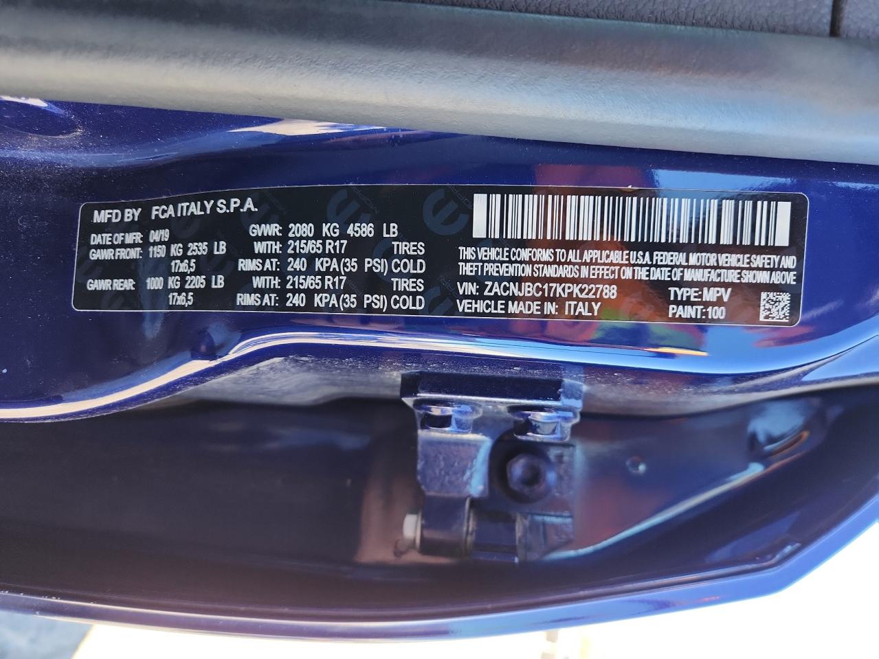 2019 Jeep Renegade Trailhawk VIN: ZACNJBC17KPK22788 Lot: 86650085