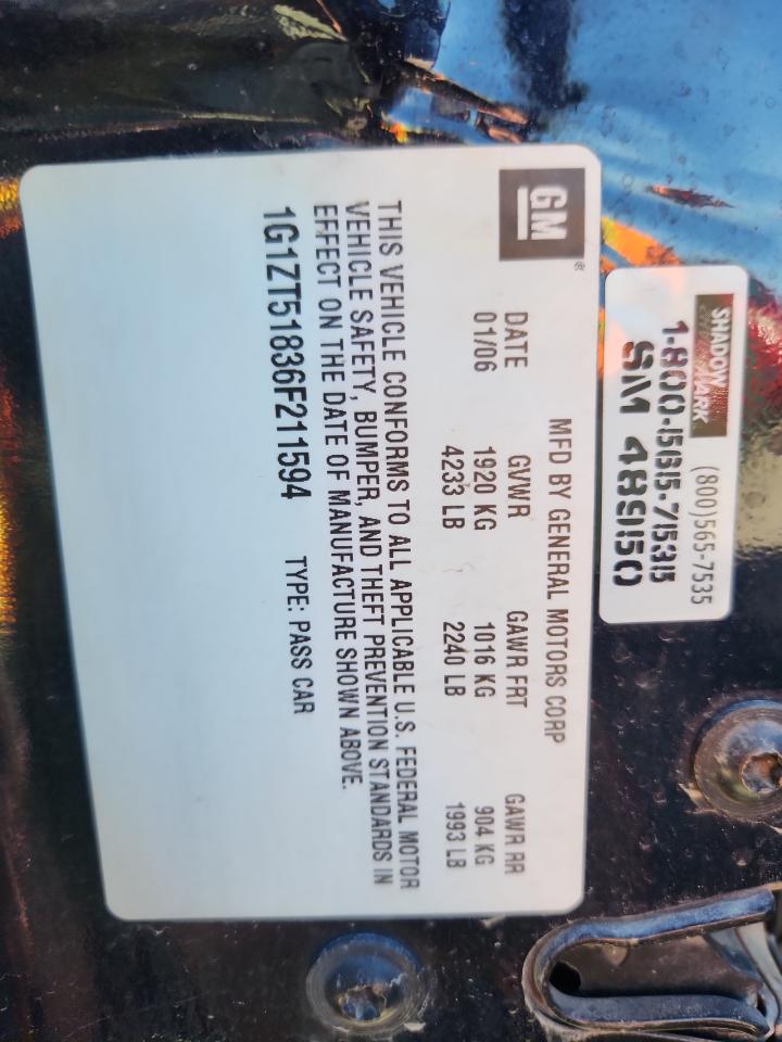 2006 Chevrolet Malibu Lt VIN: 1G1ZT51836F211594 Lot: 86271615