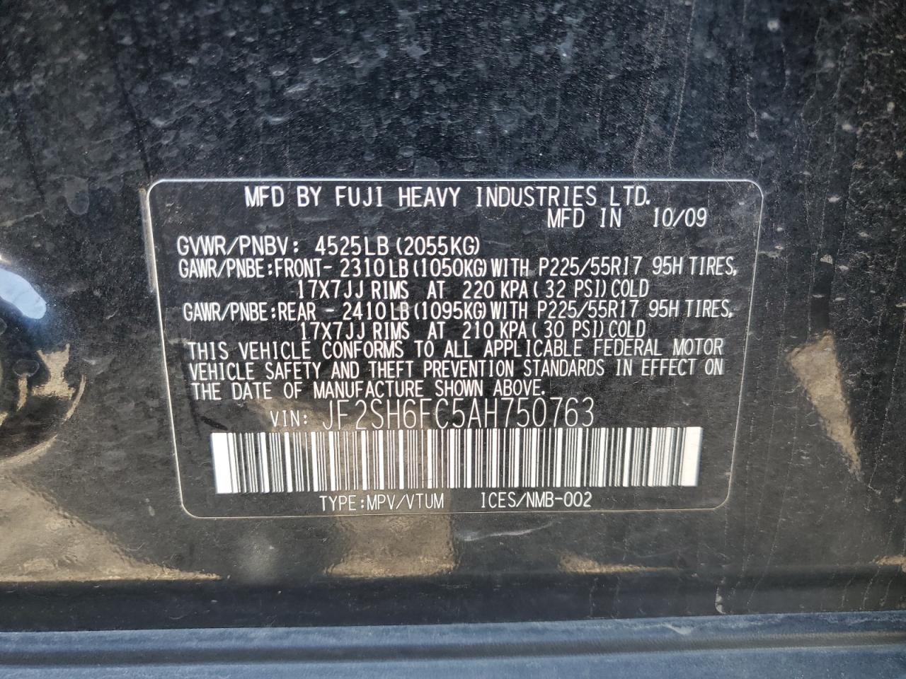 2010 Subaru Forester 2.5Xt Limited VIN: JF2SH6FC5AH750763 Lot: 87030085