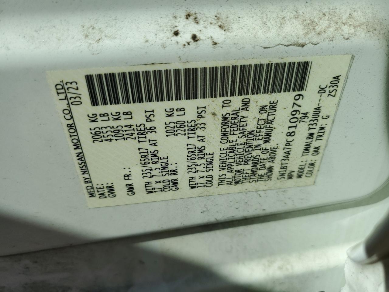 2023 Nissan Rogue S VIN: 5N1BT3AA7PC810979 Lot: 86523465