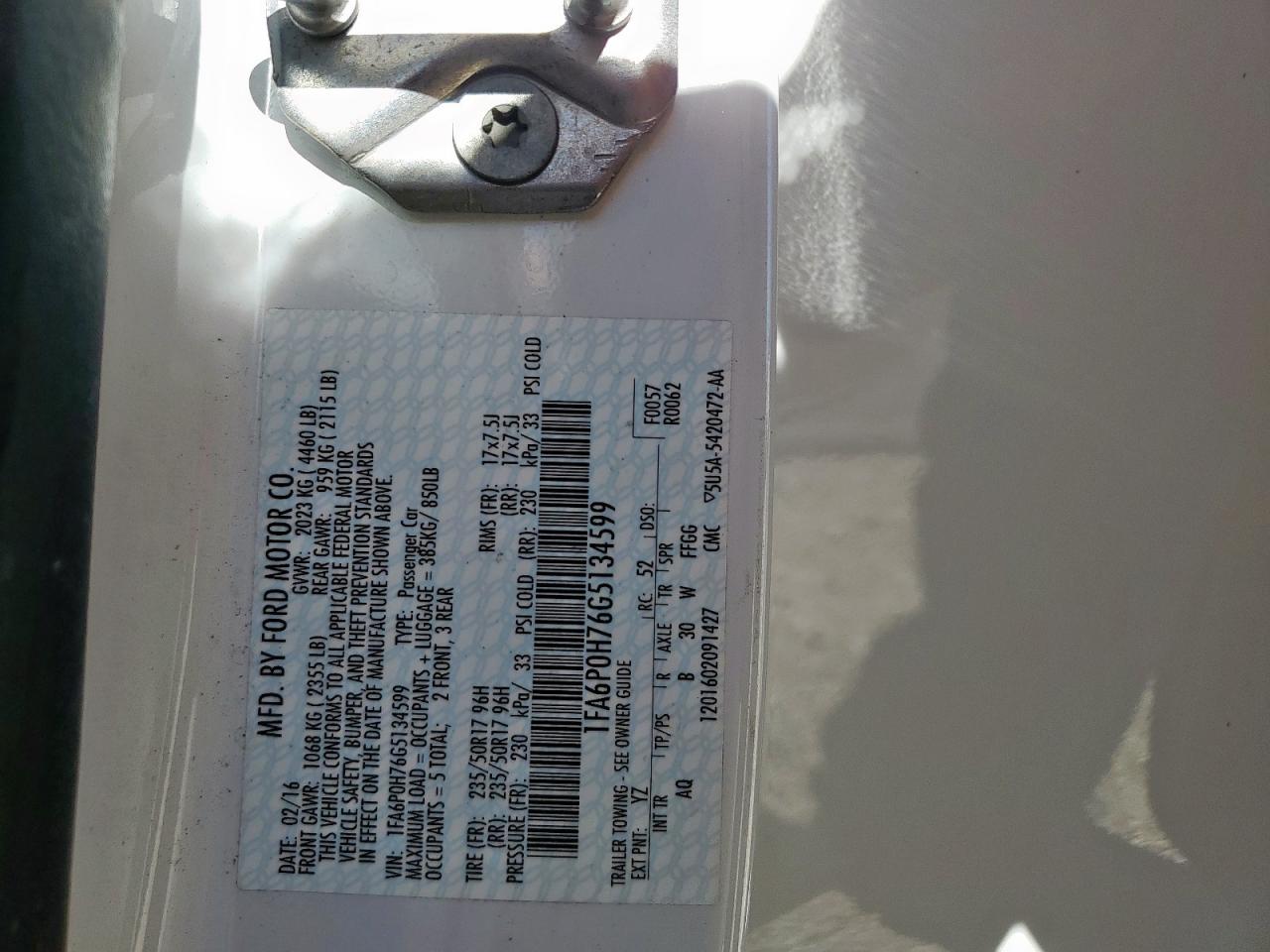 2016 Ford Fusion Se VIN: 1FA6P0H76G5134599 Lot: 90887505