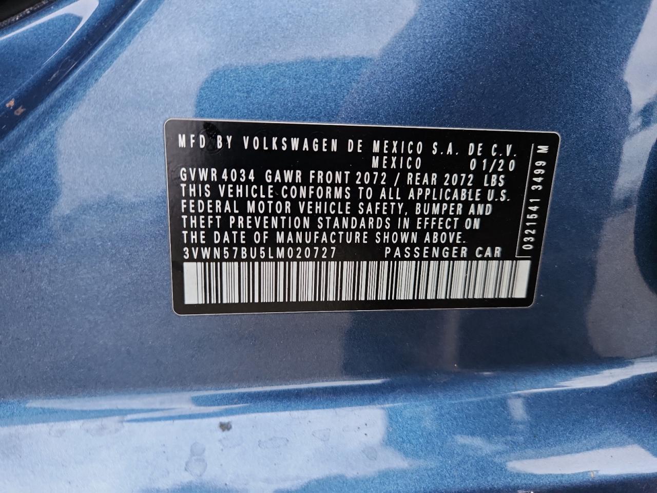 2020 Volkswagen Jetta S VIN: 3VWN57BU5LM020727 Lot: 86245485