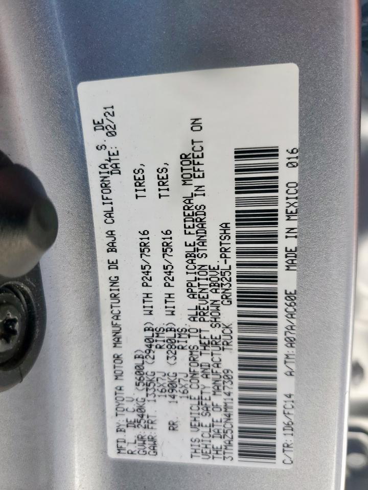 2021 Toyota Tacoma Double Cab VIN: 3TMAZ5CN4MM147309 Lot: 85928435