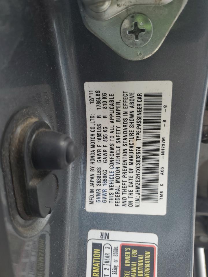 2012 Honda Insight Ex VIN: JHMZE2H7XCS002674 Lot: 82297285