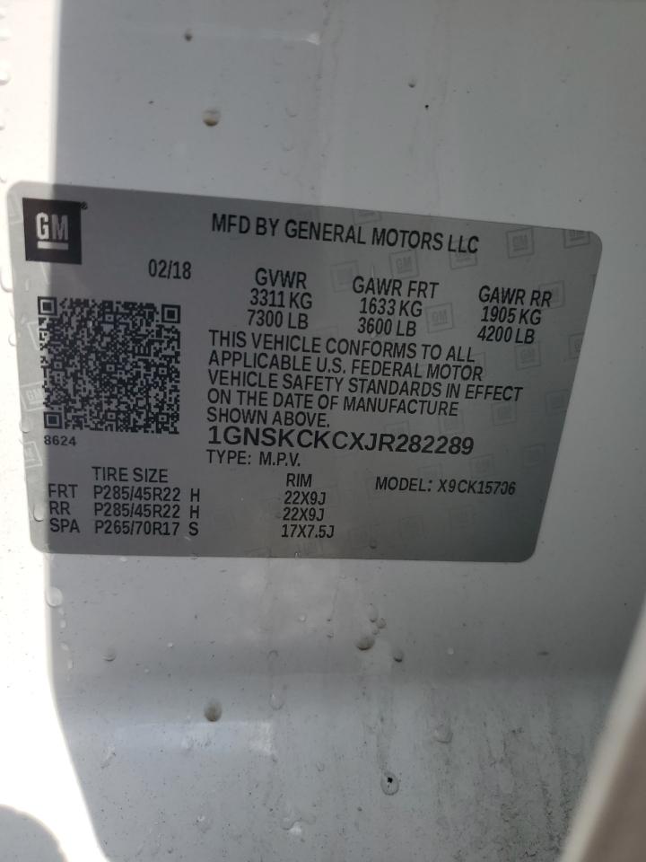 2018 Chevrolet Tahoe K1500 Premier VIN: 1GNSKCKCXJR282289 Lot: 84629495