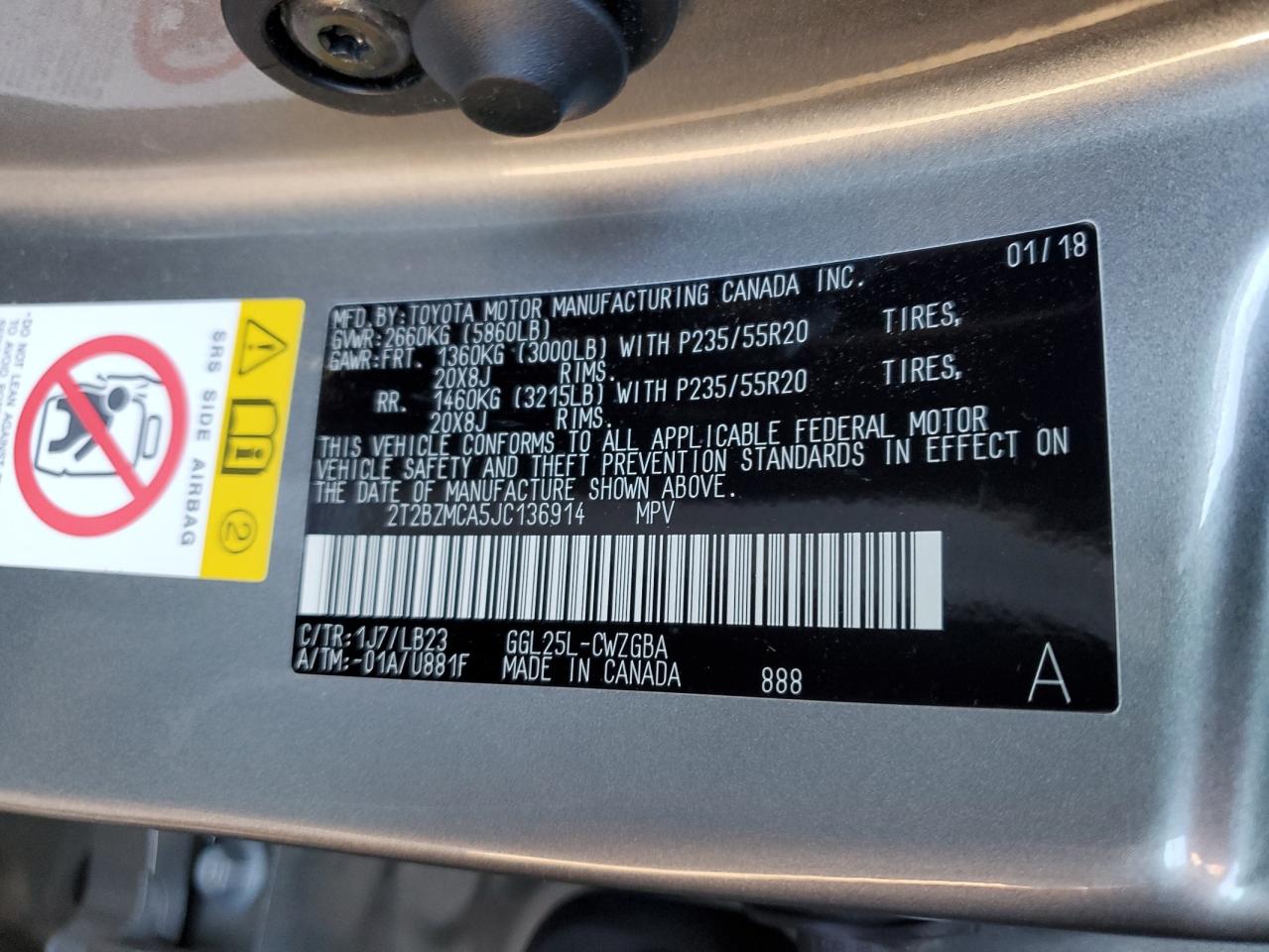 2018 Lexus Rx 350 Base VIN: 2T2BZMCA5JC136914 Lot: 80291425